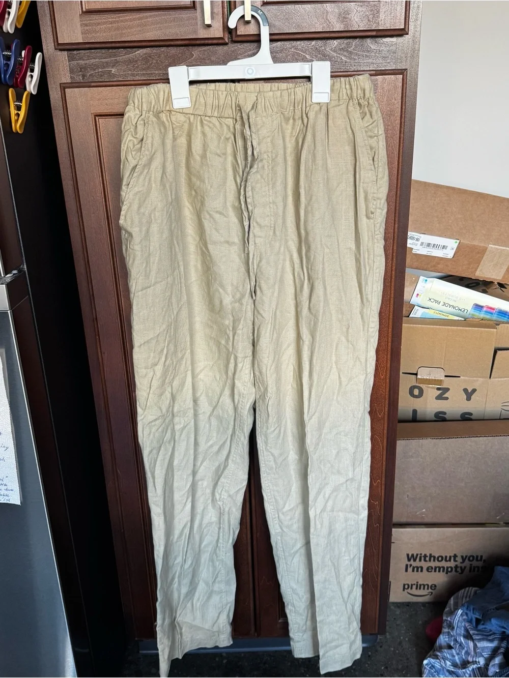 Natural Blue Visitor 100% Linen Drawstring Pants XL Beige